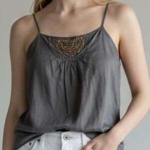 Old Navy Beaded Sequin Neck Camisole Charcoal Gray Boho Tank Top L Festival Y2K